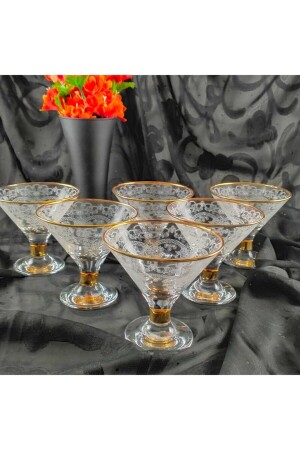 Set aus 6 handverzierten, mit Spitze bestickten Zuckerdosen aus Glas, Turkish Delight-Schale, Schokoladenschale, Eisschale, Tasse 732 - Paşabahçe