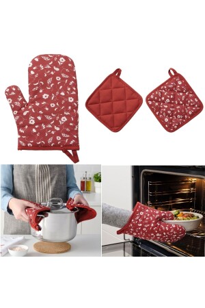 Set aus Ofenhandschuh und Griff. Handschuhlänge: 26 cm. Griff 19x19 cm, innen gefilzt, Rot 691 - IKEA