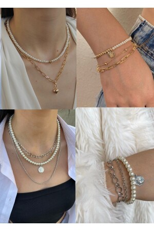 Set bestehend aus 4 Perlenmedaillons, Perlenherzhalsketten und Armbändern - Takıtarzım