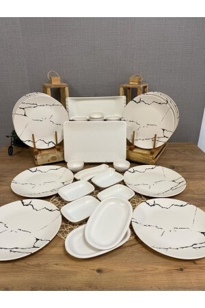 Set Breakfast 28 Pieces for 12 Persons Matte Cream Marble Pattern dmtaks2022228 - Keramika