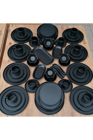 Set Breakfast Stackable Matte Black 63 Pieces for 12 Persons dmt212163 - Demet Çeyiz
