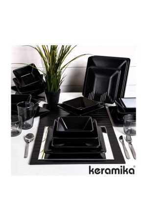 Set Dining Square Siera 24 Pieces for 6 Persons Matte Black dmt0000024 - Keramika