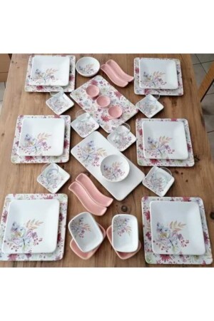 Set Frühstück 39-teilig für 6 Personen Mattrosa Schmetterling dmt20202039 - Demet Çeyiz