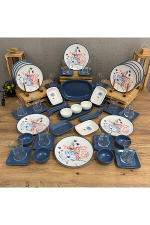 Set Frühstück Blaue Blumen 53 Teile für 12 Personen 2022905 dmt2022905 - Demet Çeyiz