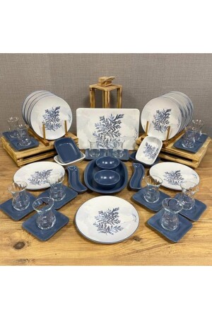Set Frühstück Blue Magic 46 Teile für 12 Personen dmt202246 - Demet Çeyiz Aksesuar