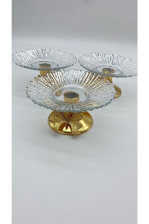 Set mit 3 13 cm großen goldenen Schmetterlings-Detailschalen aus Glas für türkische Köstlichkeiten, Präsentationsschalen, Zuckerdosen, Snackschalen mit Füßen cm02 - Fiyakalı Ürünler Atölyesi