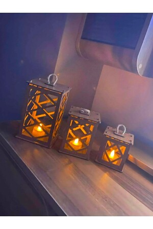 Set mit 3 dekorativen Mini-Zierlaternen aus Holz - Homejamin