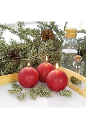 Set mit 3 roten runden Kugelkerzen erster Qualität, 7,5 cm, dekorative Geschenk-Vanille-Duftkerze mod43 - Fermum