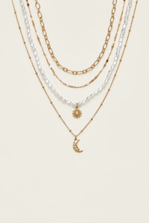 Set mit 4 Halsketten mit Mond und Sonne - Stradivarius
