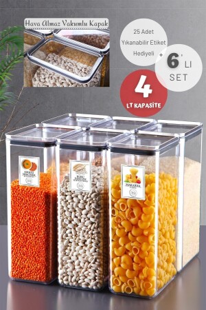 Set mit 6 beschrifteten rechteckigen Frischhaltedosen mit Silikondichtung, 4 l, transparent NDY-EP-158 - Nandy Home
