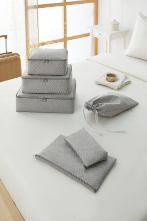 Set mit 6 grauen Fischgräten-Kofferorganisatoren - Ocean Home Textile