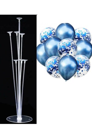 Set mit 7 Ballonständern und 10 metallisch blauen und transparenten Konfetti-Luftballons - Patladı Gitti