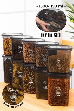 Set of 10 Peggy Rectangular Storage Containers with White Screen Printing Label 5x(1500-1150 Ml) Anthracite PGGY10LUBO - Vienev