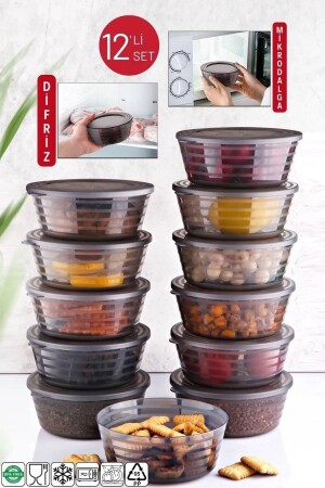 Set of 12 Arven Multi-Purpose Storage Containers Microwave-freezer-breakfast etc.Transparent-anthracite OPH-000096 - Open Home Concept