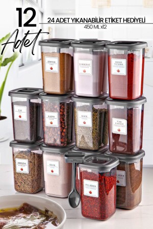Set of 12 Azure Spice Jars with Label and Spoons 450 ml - Spice Set MCH10511 - NESS HOME
