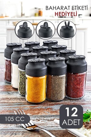 Set of 12 Double Covered Glass Spice Jars - Salt and Pepper Shakers Set GM00347 - GRİMOR Life