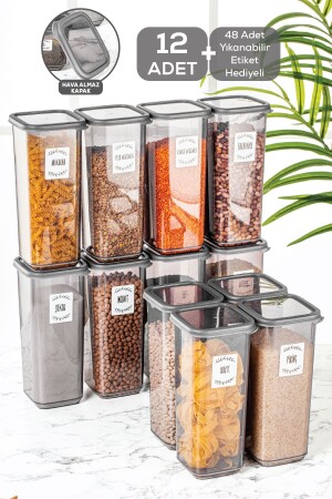Set of 12 Jumbo Size Square Food Storage Container with Leakproof Lid Anthracite 12 X 1. 70 Lt Labeled TYC00396035960 - Meleni Home
