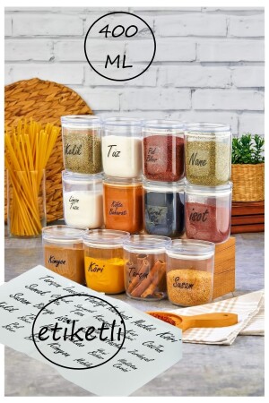 Set of 12 Labeled 400 ml Vacuum Drip Spice Jars - Mica Spice Bowl with Leak Proof Lid FBZ-400ML-SPICE BAKER - FBZhome