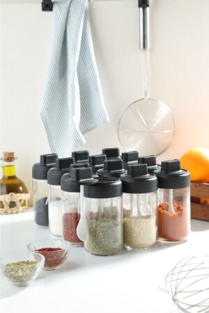 Set of 12 Lockable Glass Spice Jars with Lids and Spoons 300 ml bylbaharat - BÜYÜLÜ HOME