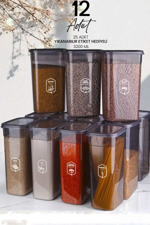 Set of 12 Mega Size Labeled Rectangular Food Storage Containers 3200ml Tea Sugar Storage Container 3. 2 Liters MCH08482 - Kitchen Life