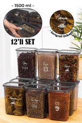 Set of 12 Peggy Rectangular Storage Containers with White Screen Printing Label 1500 Ml Anthracite PGGY12LI1500 - Vienev