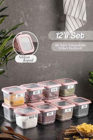 Set of 12 Rosie Small Size Square Food Storage Containers with Silicone Lid 12x 500 ml Spice Jar Set MCH-697 - Meleni Home