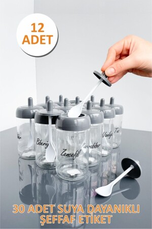 Set of 12 Spice Jars with Lids and Spoons and 30 Water-Resistant Transparent Labels - 300ml Szk-kk - Sezka Life