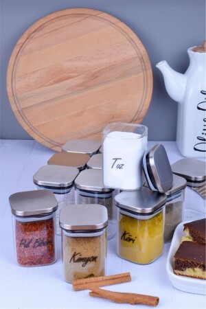 Set of 12 Square Borosilicate Spice Jars with Metal Lids and 30 Pieces of Water-Resistant Labels -6x9-200ml Szkbrkr. 4 - Sezka Life