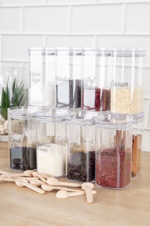 Set of 12 Vacuum Spice Jars with Lids Spice Jar with Spoon Storage Container with Transparent Label 300 ml DNS-12MİKA300 - DNS HOME