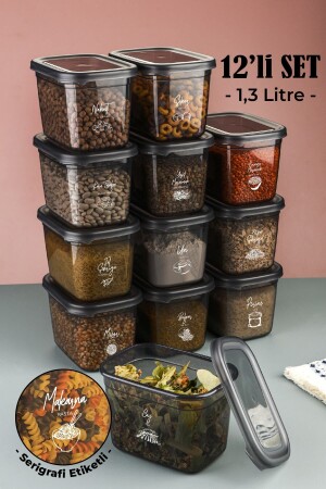 Set of 12 with White Screen Printing Label Peggy Long Rectangular Storage Container with Transparent Lid 1.3 Liter BNMPGGY12LI - Vienev