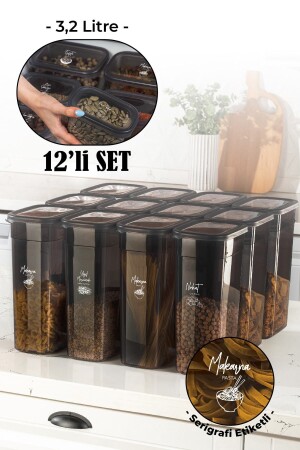 Set of 12 with White Screen Printing Label Peggy Long Rectangular Storage Container with Transparent Lid 3.2 Liters BNMPGGY12LI - Vienev