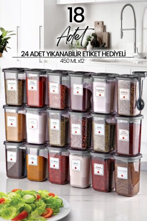 Set of 18 Azure Spice Jars with Label and Spoons 400 ml - Spice Jar Set MCH10510 - NESS HOME