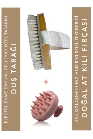 Set of 2 - 100% Natural Horsehair Cellulite Brush Pink Silicone Comb - Muggio