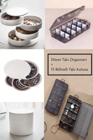 Set of 2 4 Tiers Rotating Jewelry Organizer 15 Compartments Jewelry Box Organizer Bayev-DÖNERTAKI+15 COMPARTMENTS - Bayev