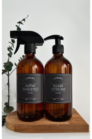 Set of 2 500ml Amber Brown Glass Bottle Kitchen Cleaner Spray & Dish Soap Black Label goset1 - GO BLOBS