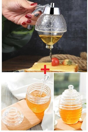 Set of 2 Acrylic Honey Jar with Spoon Spiral Honey Jar + Balmatic Jam Tahini Pourer with Pump RELAT2254E42w - RELATOS