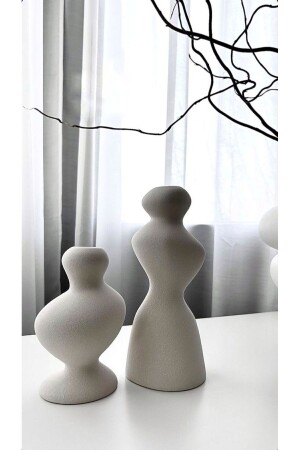 Set of 2 Asymmetrical Long and Short Decorative Candlestick Candle Holder Object - Muffag