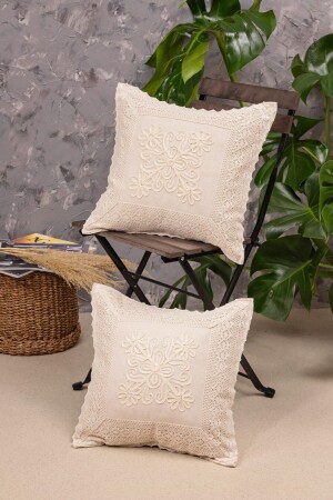 Set of 2 Authentic Throw Pillows with Buldan Lace & Laces - Buldan Csn Tekstil