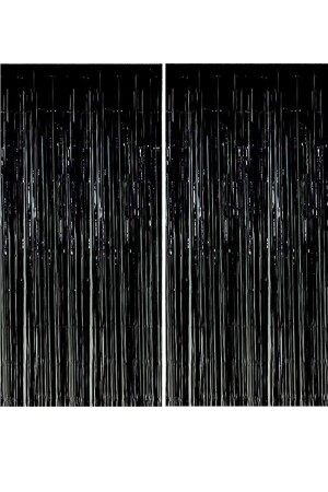 Set of 2 Black Silvery Long Door Wall Party Backdrop Background Glittering Adhesive Birthday Photo Curtain - Parti Dolabı