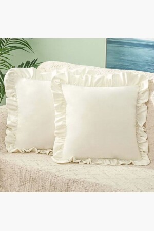 Set of 2 Cream Country Ruffled Square Throw Pillow Case Soft Textured Vintage-scandinavian-bohemian-christmas - Bc Home
