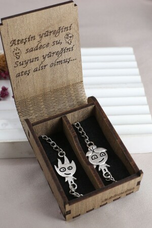 Set of 2 Fire and Water Silver Color Double Lover Best Metal Bracelet with Written Gift Box - Dukkanka