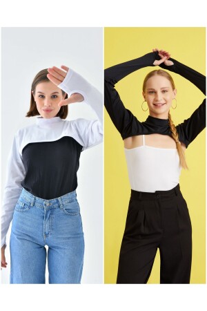 Set of 2 Fisherman's Fingered Neck Collar White Black Hijab Neck Collar Long Sleeve Neck Collar bolero - Mirach