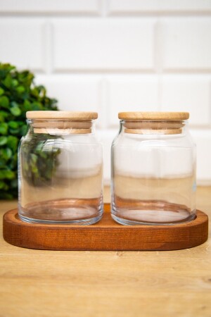 Set of 2 Glass Jars with Wooden Lid and Wooden Stand Spice Shaker 300 Ml DNS-2listntminiAK - DNS HOME