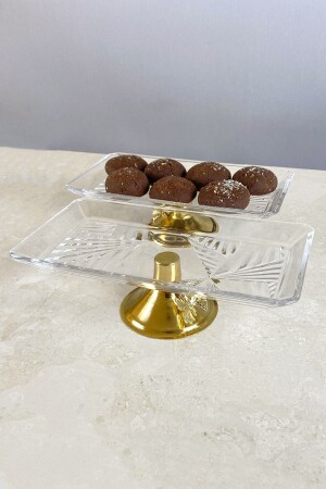 Set of 2 Gold Metal Footed Madlen Glass Presentation Plate & Treat Dessert Serving Plate 147814123673 - MAY HOME