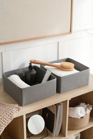 Set of 2 Gray Children's Room Cabinet Drawer Laundry Organizer Storage Box Organizer KK2-BYK-DUZGRI - Rek Home