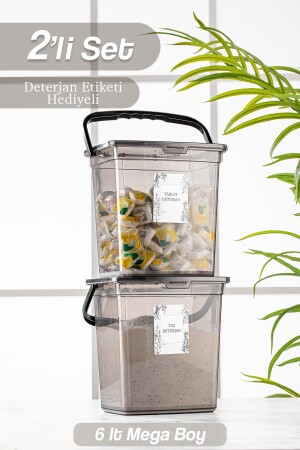 Set of 2 Labeled Detergent Storage Containers with Lids - Portable Tablet Detergent Storage Box Platinum MCH-725 - Meleni Home