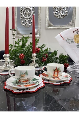 Set of 2 New Year Pattern1 110 cc Turkish Coffee Cups YNYLTRK21 - TEBAK COLLECTION