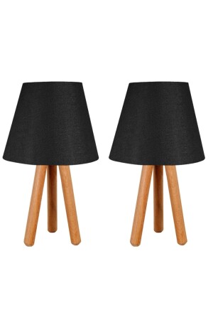Set of 2 Nightstand Three Legs Wooden Lampshade Black ev-37 - EvLight