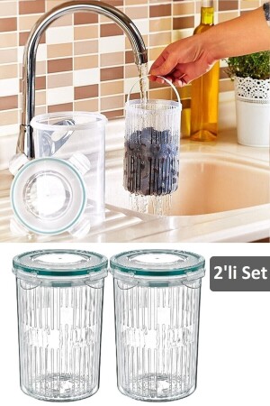 Set of 2 Olive Bowl with Strainer - Olive Pickle Storage Container 1.5 Lt MCH-496 - Meleni Home