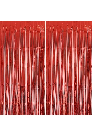Set of 2 Red Glitter Long Door Wall Party Backdrop Curtain Metallic Shiny Birthday Curtain Decoration - Parti Dolabı